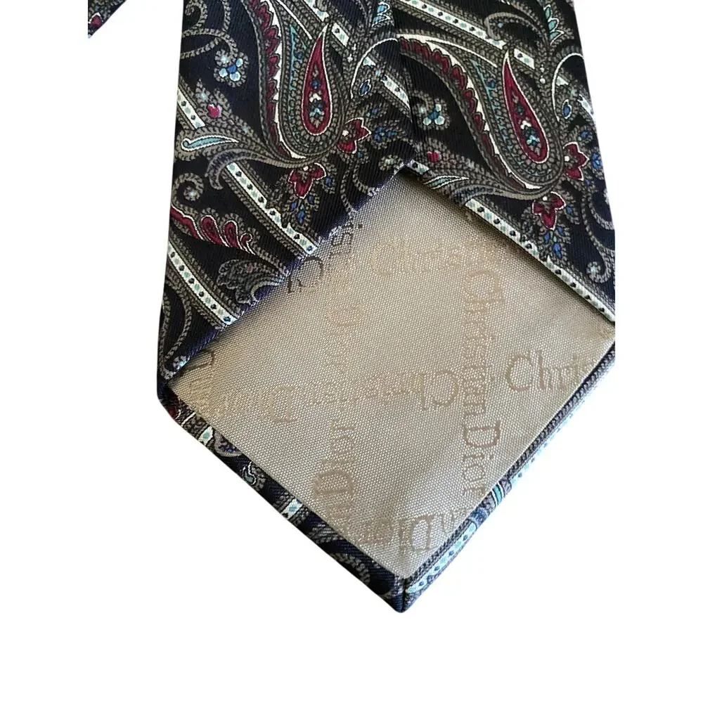Christian Dior Paisley Silk Neck Tie USA Italy Fabric‎ Burgundy Blue